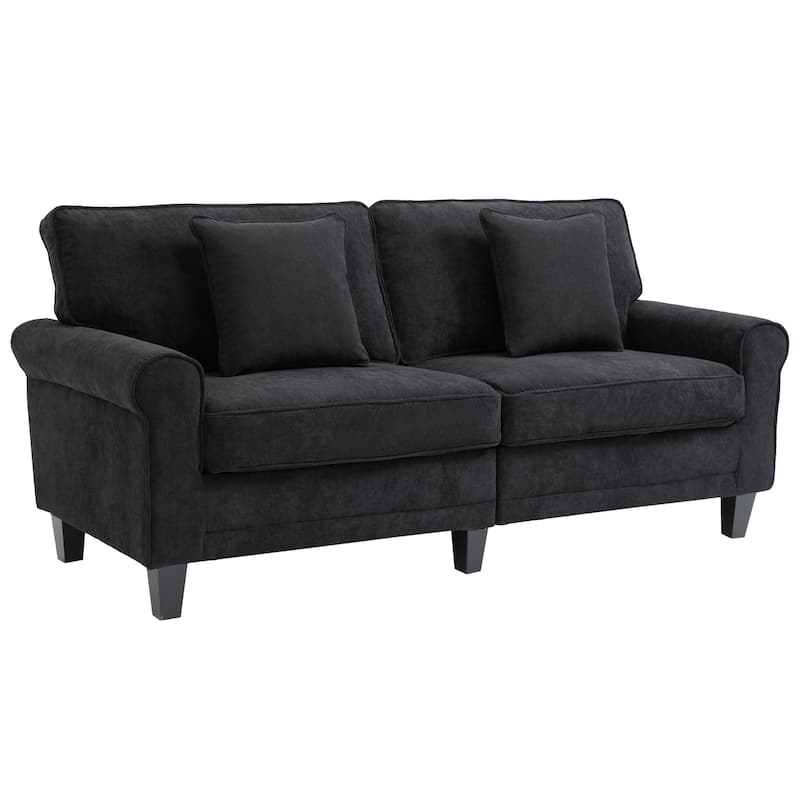 HOMCOM Modern Classic 3-Seater Sofa Corduroy Fabric Couch with Pine Wood Legs, Rolled Arms for Living Room, Black