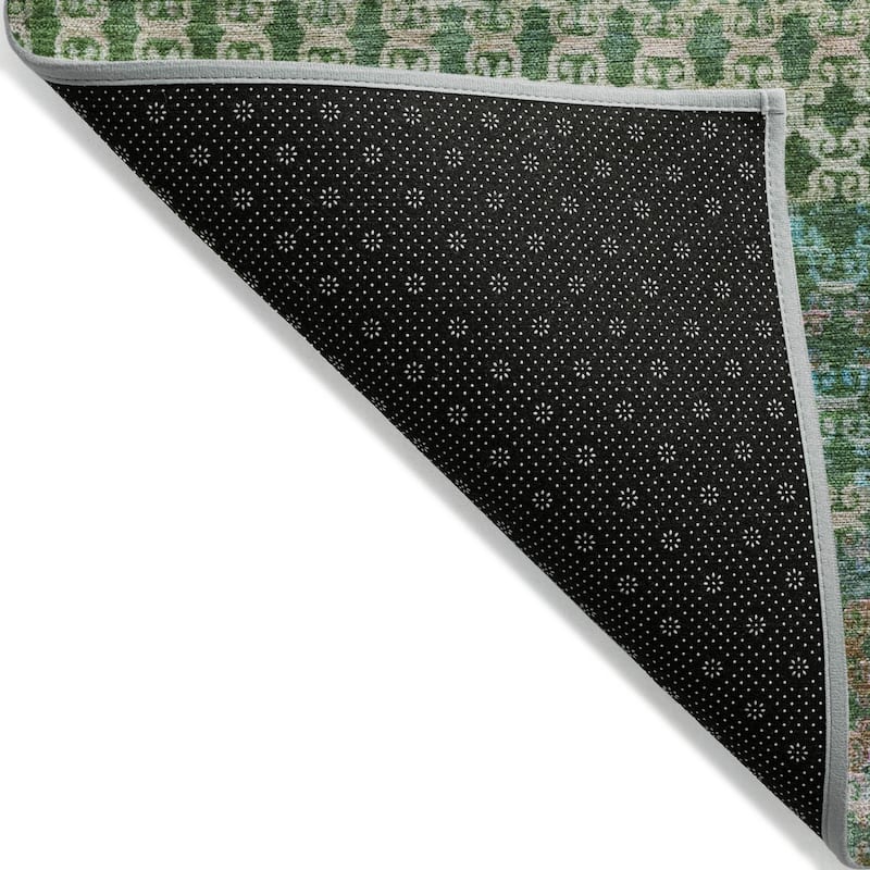 Machine Washable Indoor/Outdoor Stripe Medallions Chantille Rug