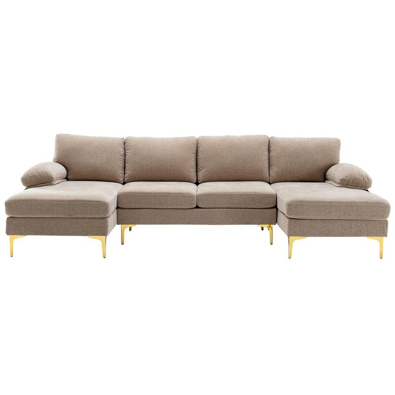 Living Room Chenille Fabric Sofa Sectional Sofa with Cushion Back, Pillow Top Arms, and Metal Legs