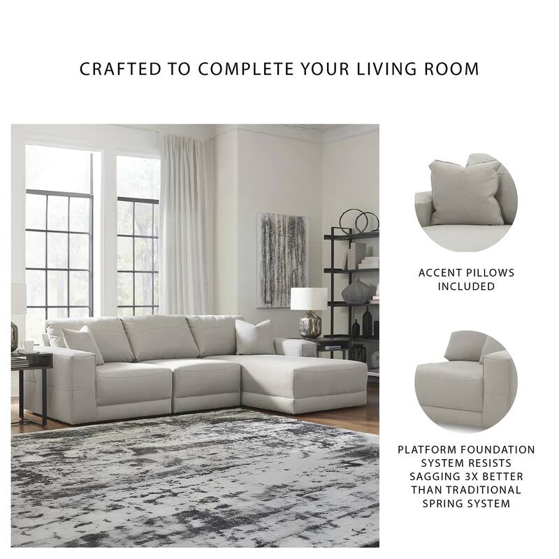 Signature Design by Ashley Next-Gen Gaucho Light Gray 3-Piece Sectional Sofa with Chaise - 113" W x 68" D x 36" H