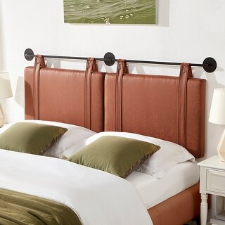 Wall Mounted Headboard King with Brown Faux Leather Straps,Upholstered ...