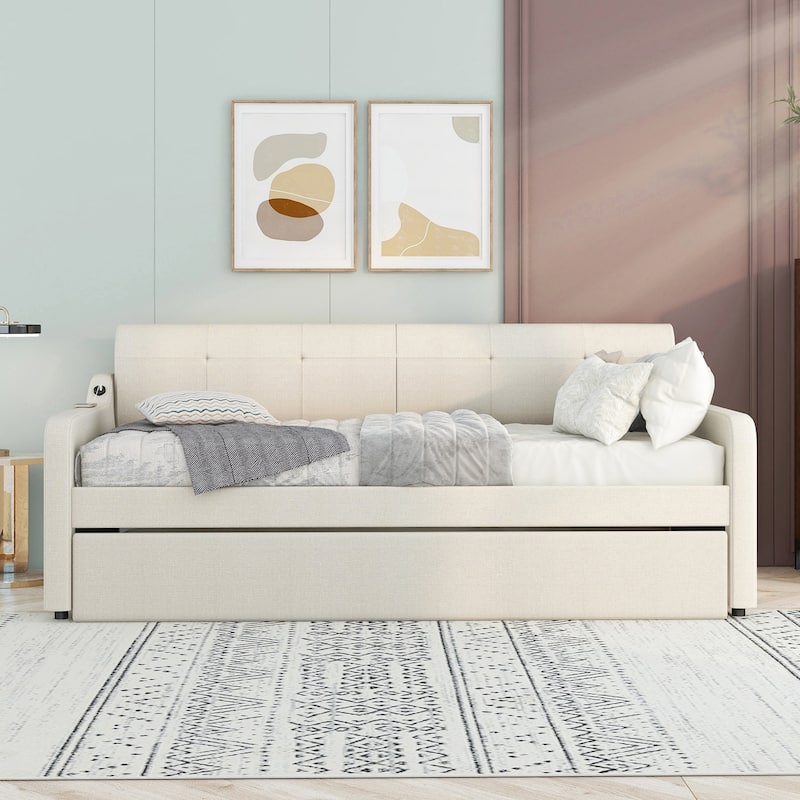 Twin Upholstered Daybed with Trundle & USB