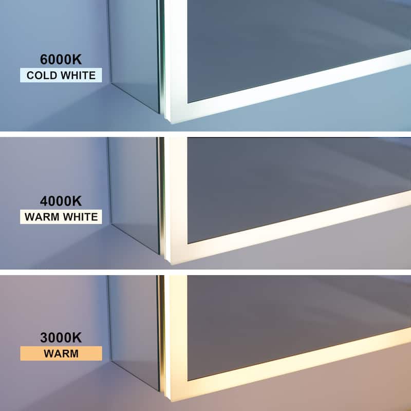 30'' H Recessed or Surface Frameless LED Mirror Cabinet With Defogger, Dimmer, Outlets & USB Ports 