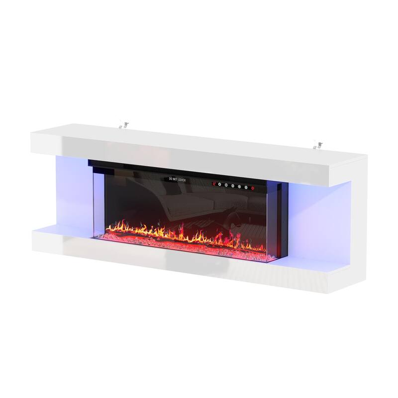 Modern Electric Fireplace TV Stand, High Gloss White Console, 40" LED Insert