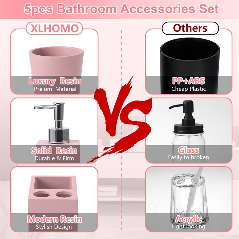 5Pcs Resin Pink Bathroom Sets