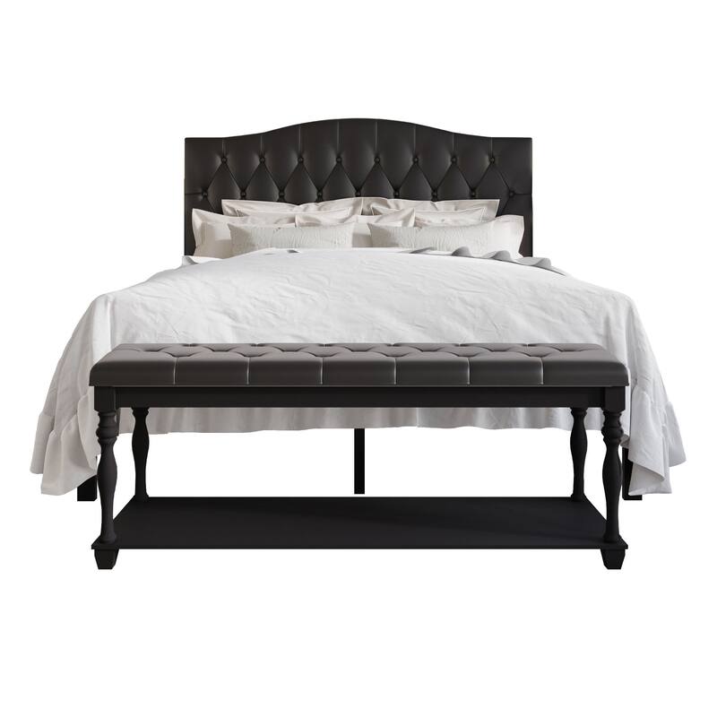 CraftPorch 2 Piece Bedroom Bench Set Transitional Button Tufted Bed - Black - King