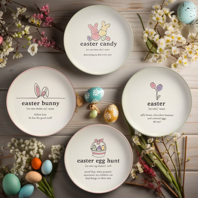 Certified International Easter Words 6" Canape/Luncheon Plates, Set of 4 - 6" Dia. x 0.5"