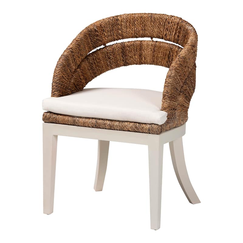 Ubud Bohemian Natural Seagrass and Mahogany Wood Dining Chair - Brown