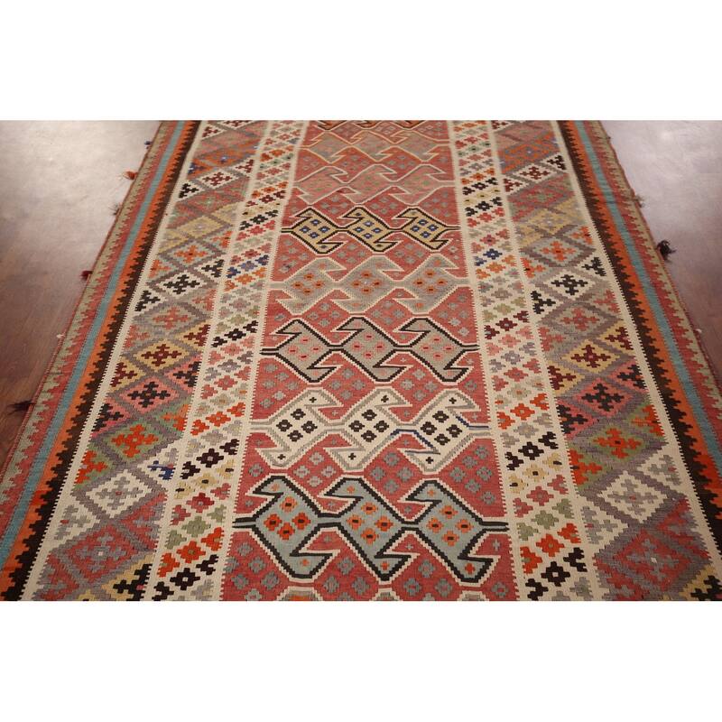 Geometric Kilim Qashqai Persian Area Rug Hand-Woven Tribal Wool Carpet - 5'5"x 9'8"