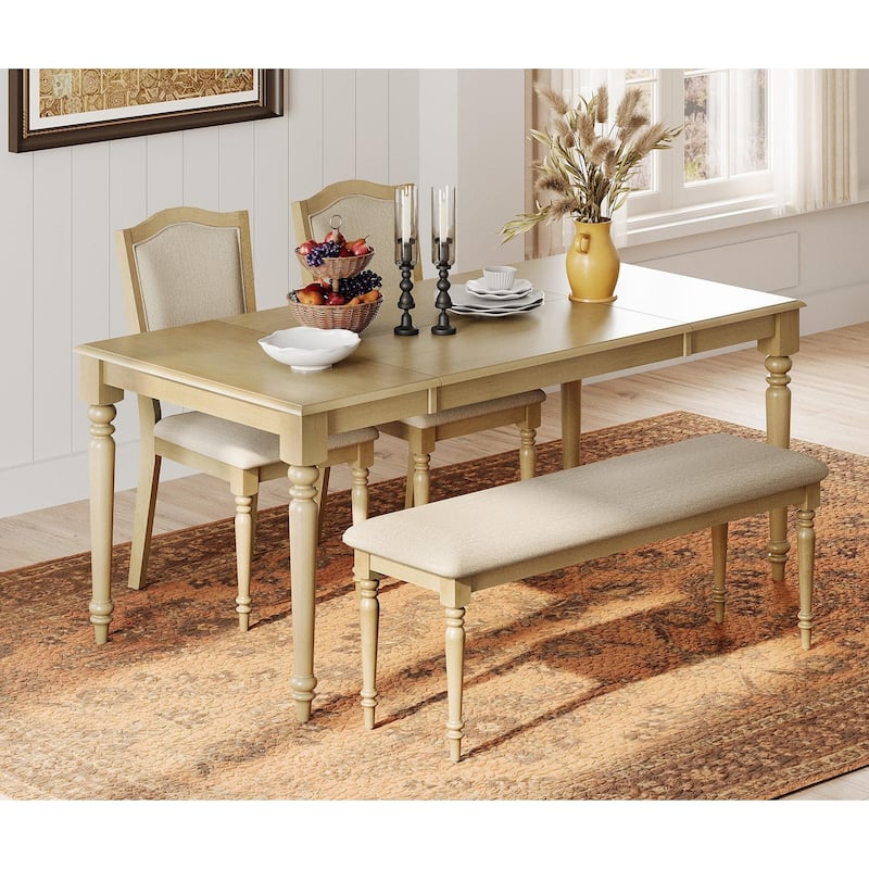 4-Piece Dining Table Set with Bench, Table and Chairs for 4-6, Oak