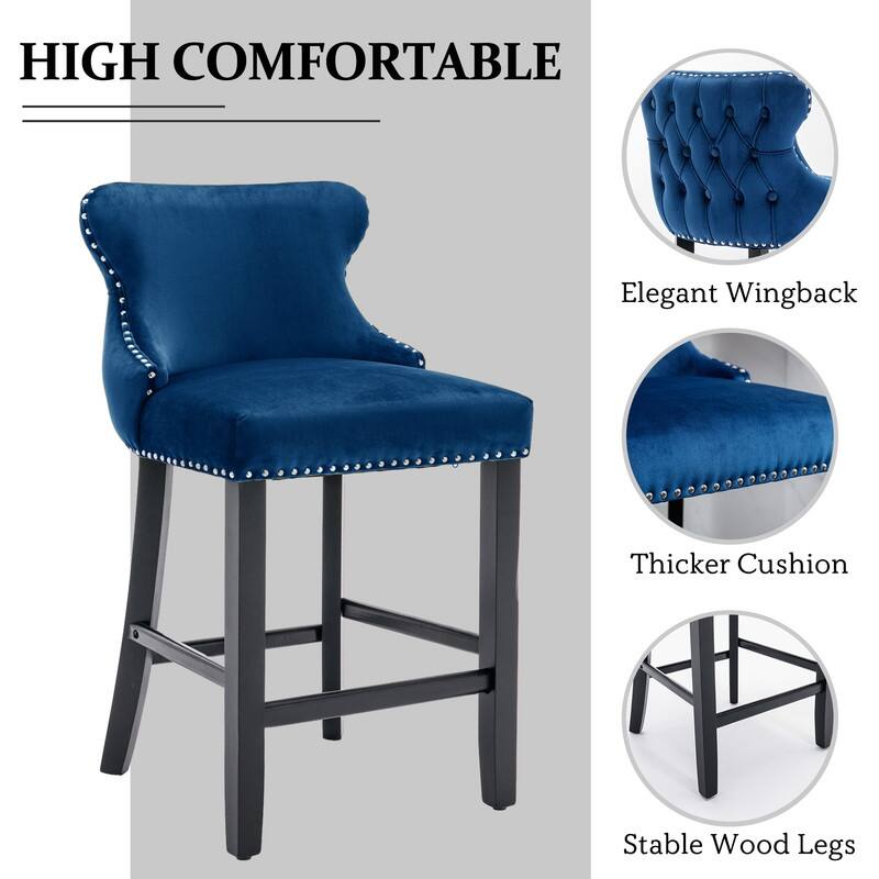 Button Tufted Velvet Wing Back Barstools Set of 6