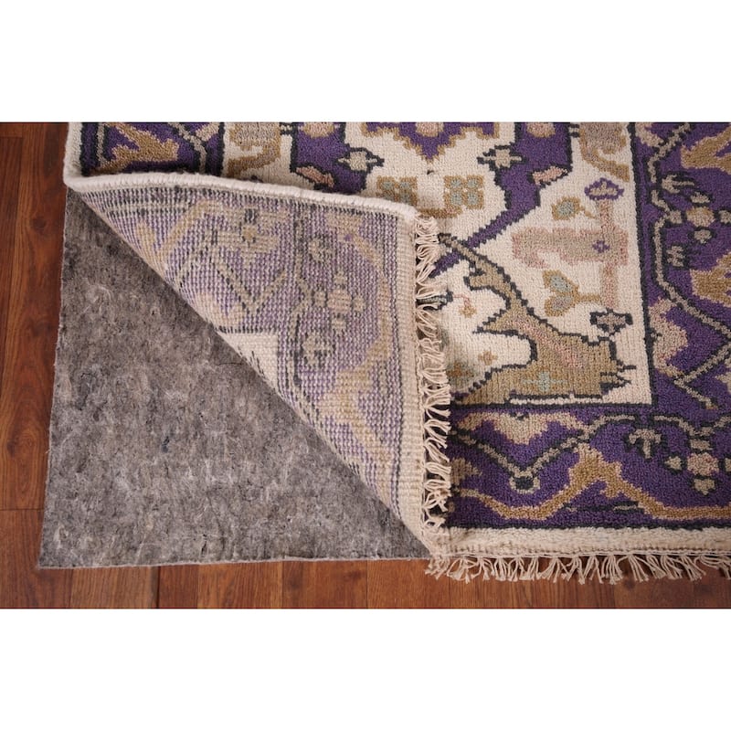 Ivory & Purple Oushak Indian Runner Rug Hand-Knotted Wool Carpet - 2'8"x 10'1"