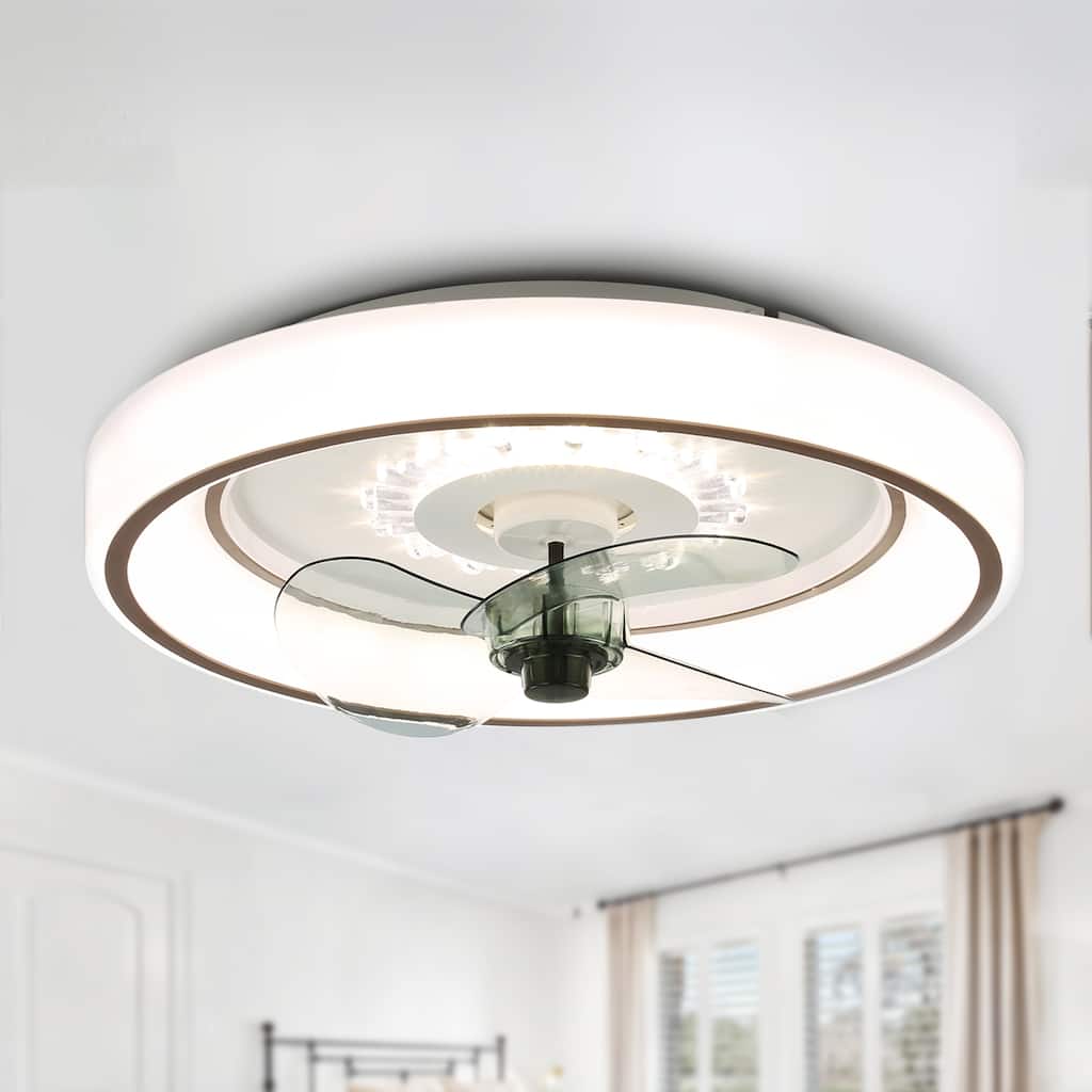 Cusp Barn 19-inch Modern Flush Mount Ceiling Fan with Light and Smart APP Remote Control Low Profile 3-Color Dimming LED Light