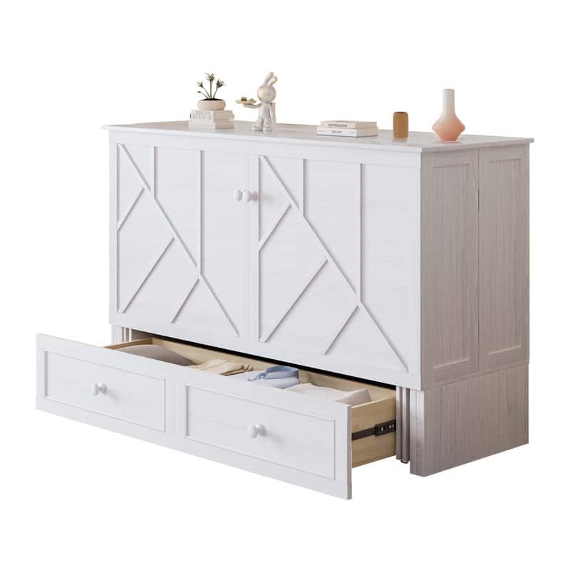 Mixoy Modern Queen Murphy Bed Chest with Foldable Mattress and USB ports