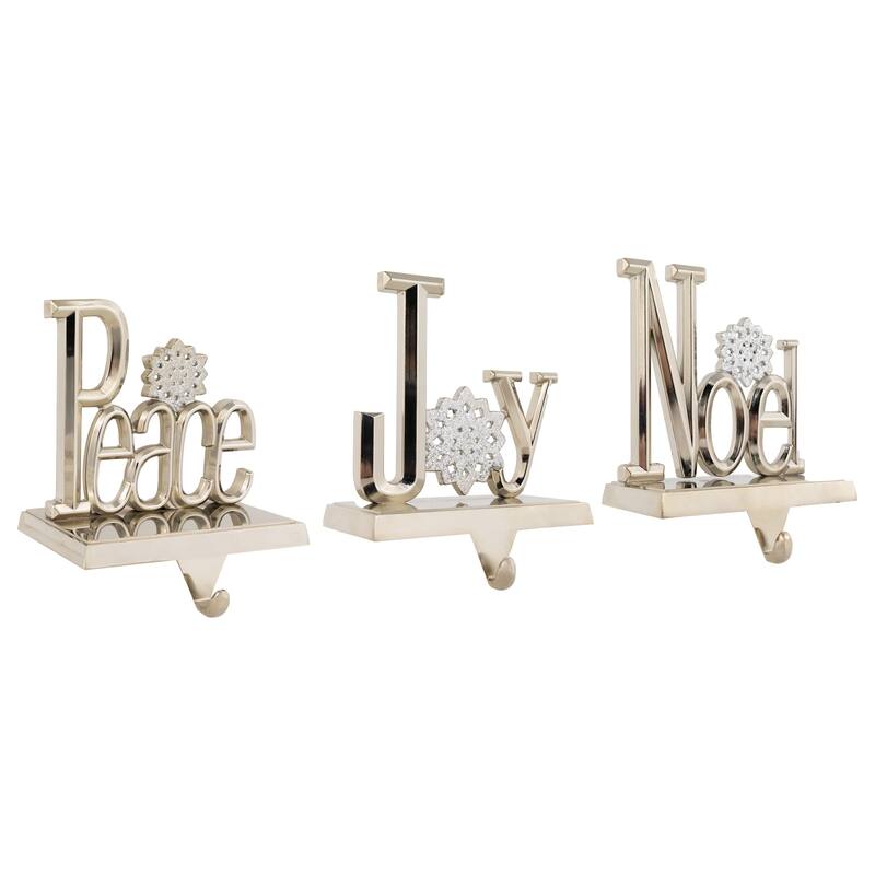 Peace, Joy and Noel Metal Christmas Stocking Holders - 6.5" - Set of 3