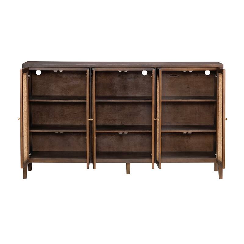 72 in. Brown Solid Wood 6 Door Media Credenza_Sideboard