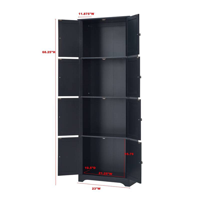 4-Tier Kitchen Pantry Storage Cabinet with 8 Doors, Black