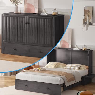 Mixoy Murphy Bed,Cube Foldable Cabinet Bed with Charging Station