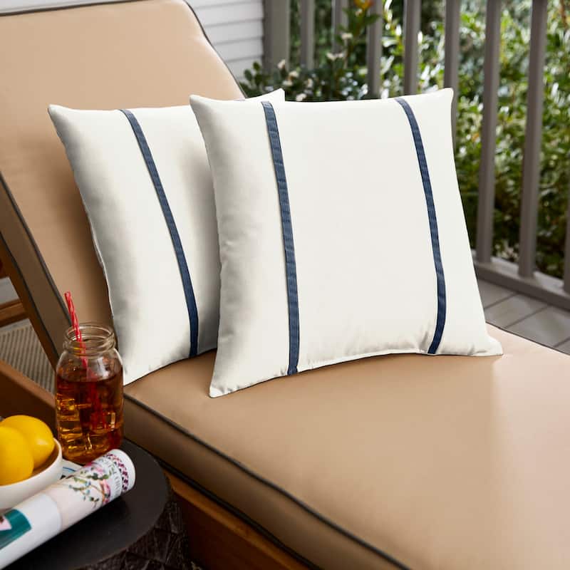 Sorra Home Sunbrella Outdoor Double Petite Flange Pillow Set of 2 - Sunbrella - Canvas Natural/Spectrum Indigo - 16 in H x 16 in W x 6 in D