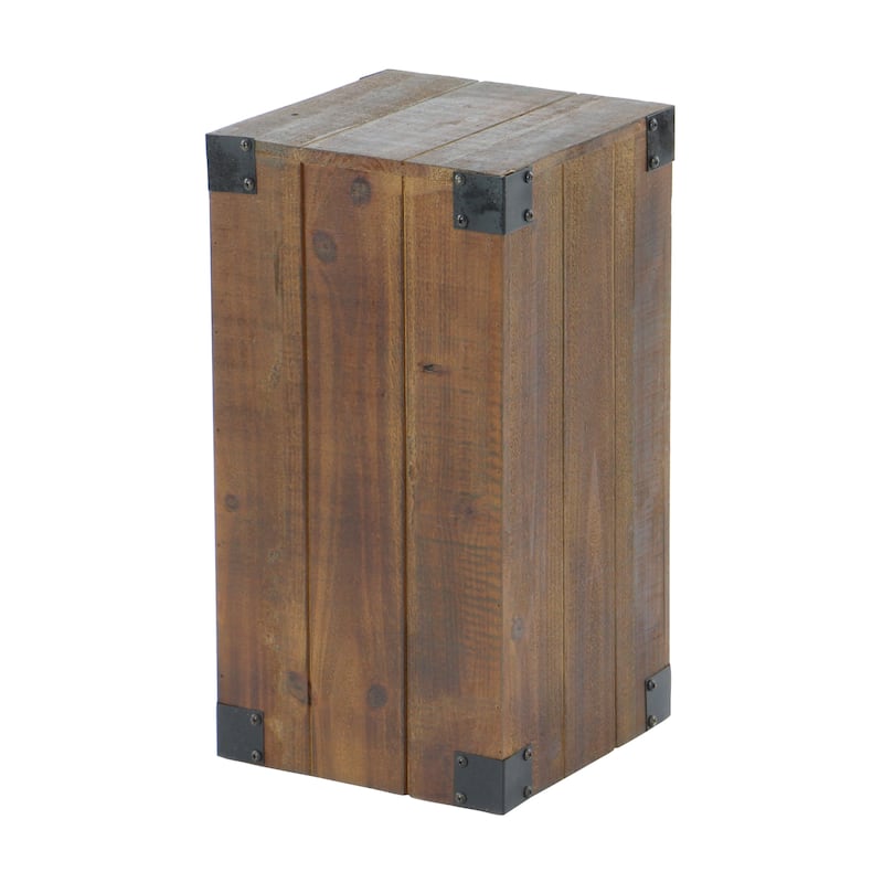 Wood Pillar Style Pedestal Table with Metal Corner Brackets - Set of 5 Brown - Roche River Decor - 16"W x 16"L x 36"H