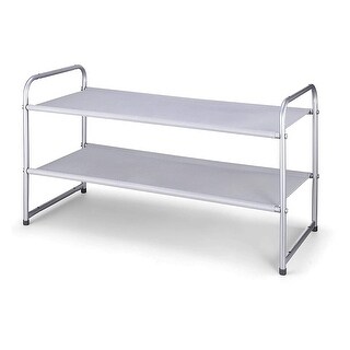 2-Tier Stackable Shoe Rack Fabric Shoe Shelf Storage Organizer, Silver ...