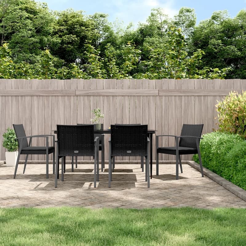 vidaXL Patio Dining Set Table and Chair with Cushions Poly Rattan and Steel
