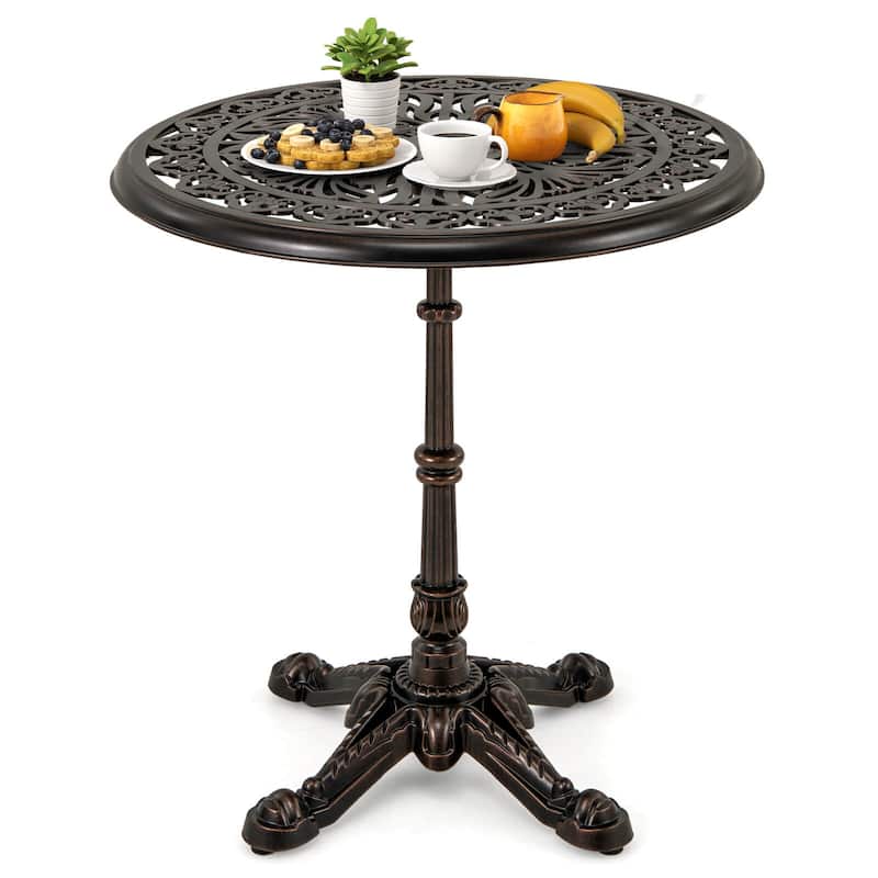 Costway 27” Round Cast Aluminum Patio Bistro Table with Hollow Top - Copper - See Details