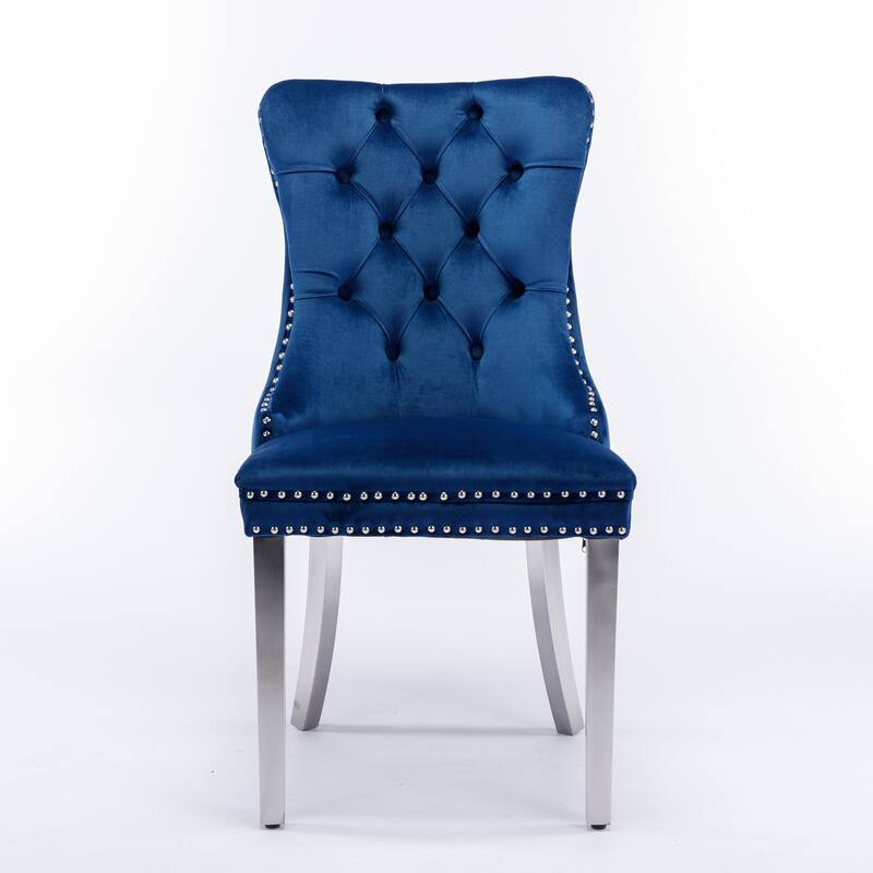 Set of 2 Contemporary High-End Tufted Upholstered Dining Chair with Nailhead & Stainless Steel Legs