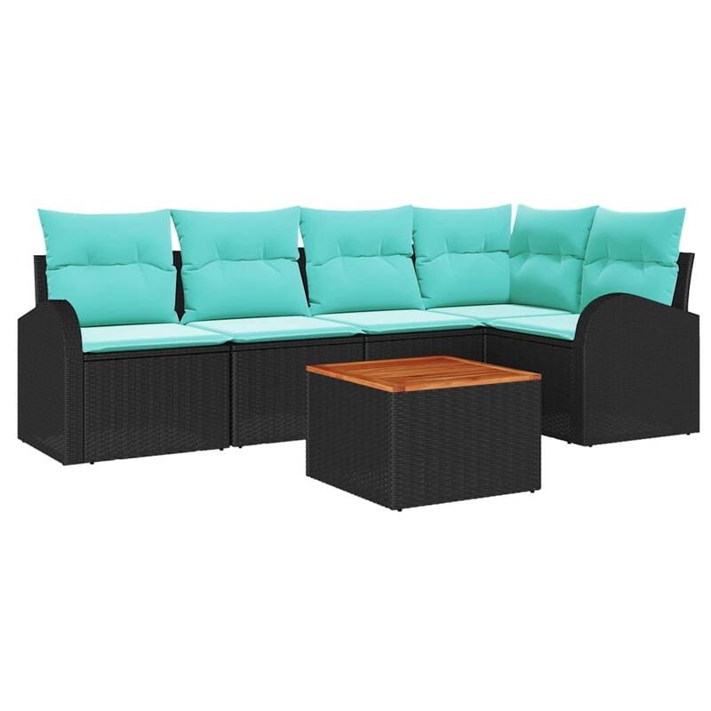 vidaXL 6 Garden Sofa Set with Cushions Black/Grey Poly Rattan - 92.1 x 48.8 x 27.2
