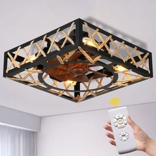 Bella Depot 18" Industrial Flush Mount Ceiling Fan 6-Speed with Light and Remote - 18.2"