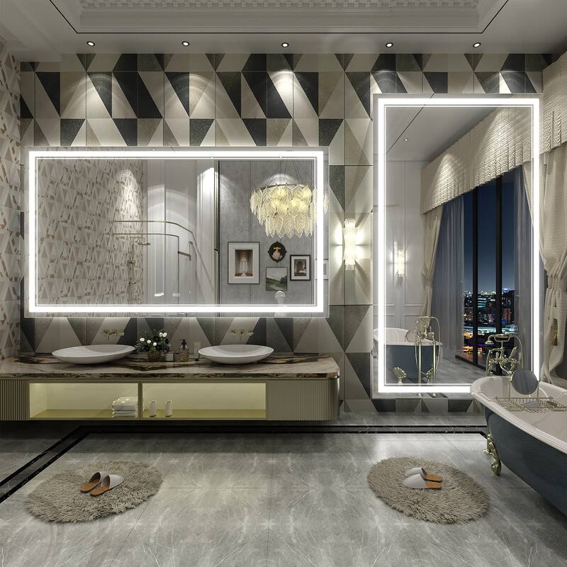 KIOTEE Frameless Front lit LED Lighted Anti-Fog Tempered Glass Bathroom Vanity Mirror with ETL and 3-Year Warranty