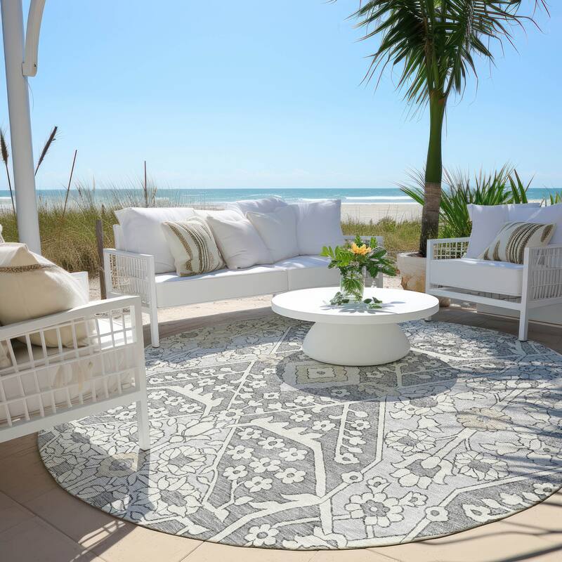 Machine Washable Indoor/ Outdoor Chantille Traditional Rug - Gray - 8' x 8'