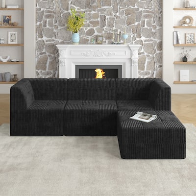 97.25" Corduroy L-Shaped Modular Sectional Sofa with Sleeper