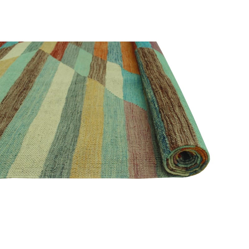 Hand-Woven Winchester Kilim Mariange Blue/Rust Rug - 6'5" x 9'7"