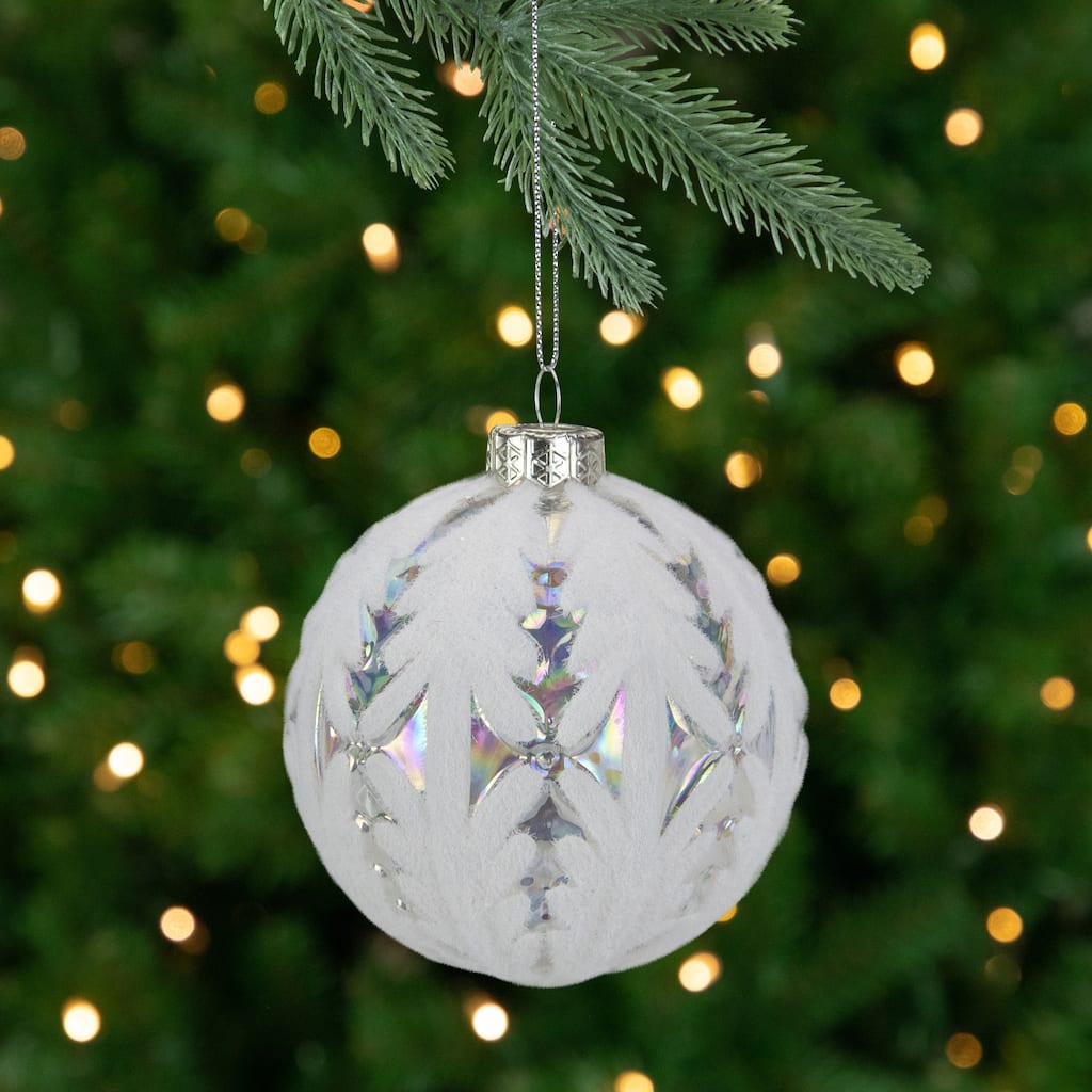 3.25" Clear Iridescent with White Frost Glass Ball Christmas Ornament