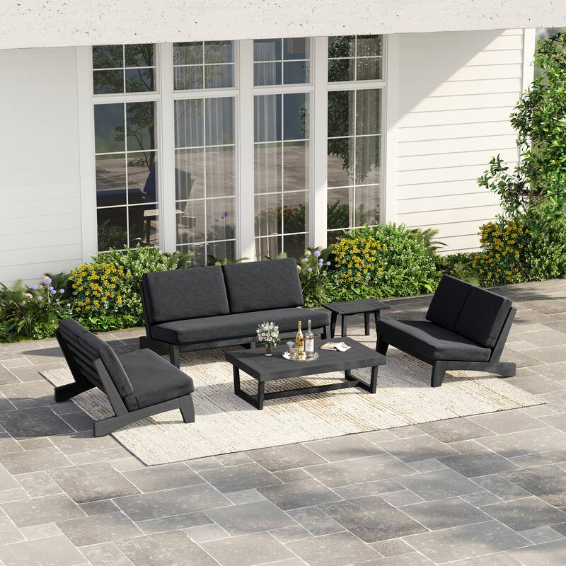 Casual Teak Outdoor Patio Conversation Set with Cushioned Sofa Loveaseat