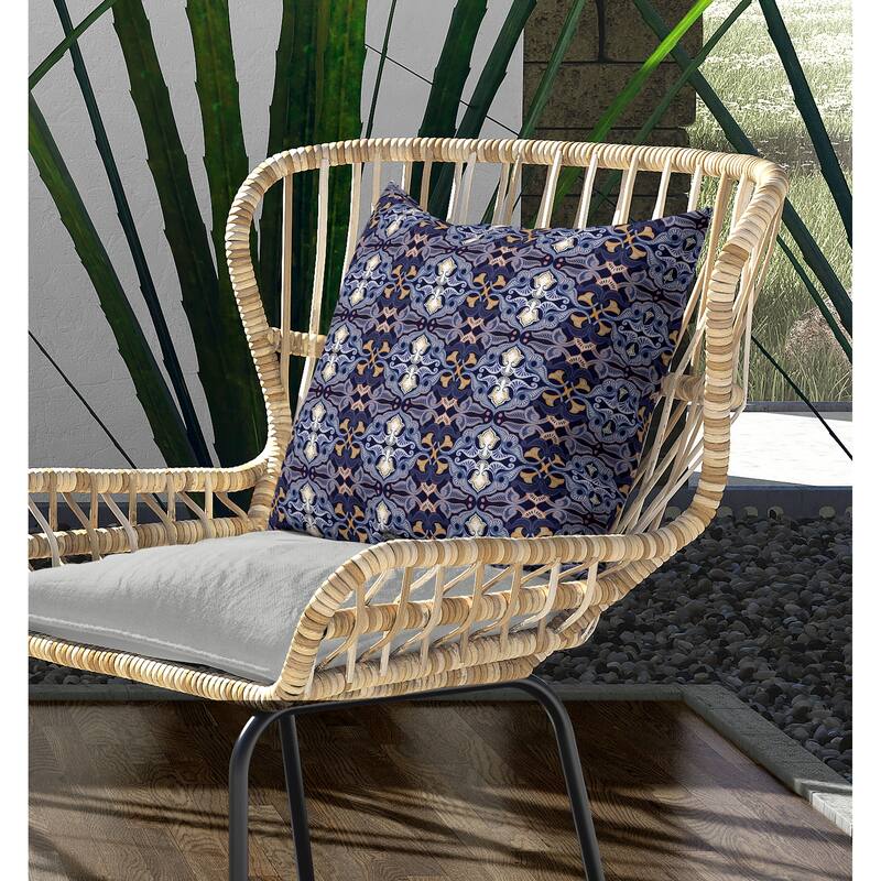 Floral Elegance Indoor/Outdoor Reversible Throw Pillow Blue and Orange