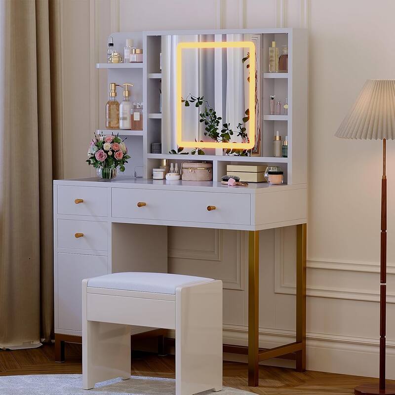 Vanity Desk with Lights 3 Color Lighting Modes