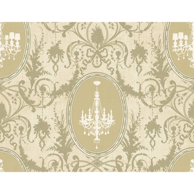 Seabrook Designs Melina Chandelier Cameo Unpasted Wallpaper - 27 in. W x 27 ft. L - Tan & Metallic Champagne
