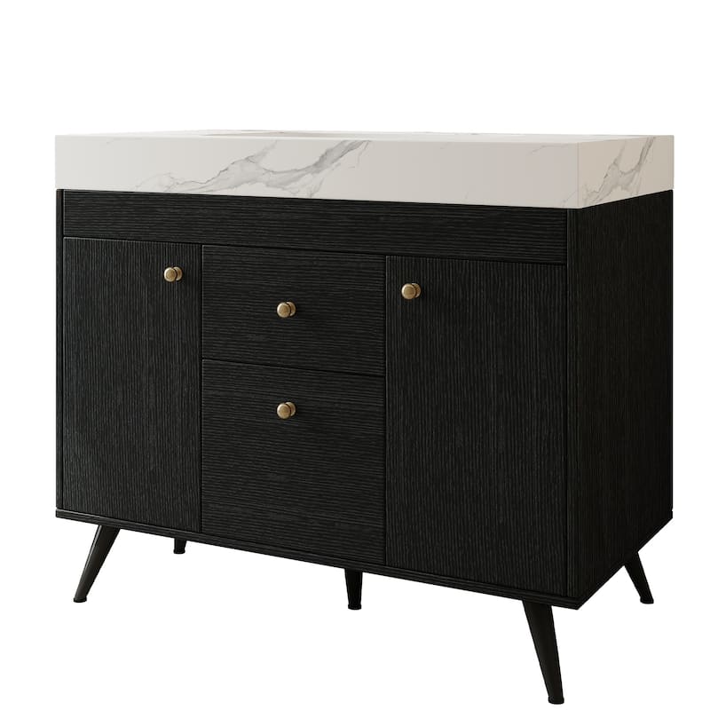 36" Modern Freestanding Bathroom Vanity with Sintered Stone Top & Ceramic Sink, Smart Storage Design & Drawers