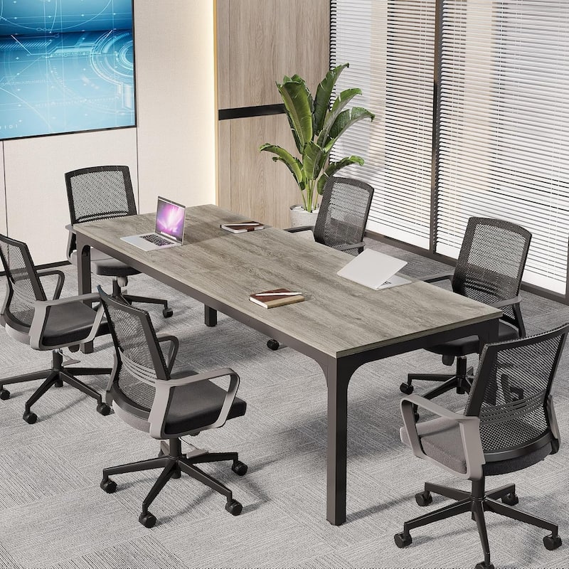 78.74" Large Rectangle Conference Table, Office Meeting/Seminar/Business Table Desk for Office Boardroom & Meeting Room - Grey+Black