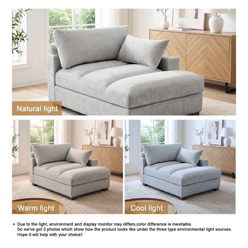 Mid-Century Chenille Adjustable Headrest Chaise Lounge Sofa