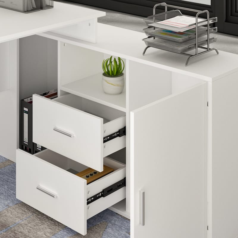 Timechee Office Computer Desk L Shaped Corner Desk Drawers Shelves