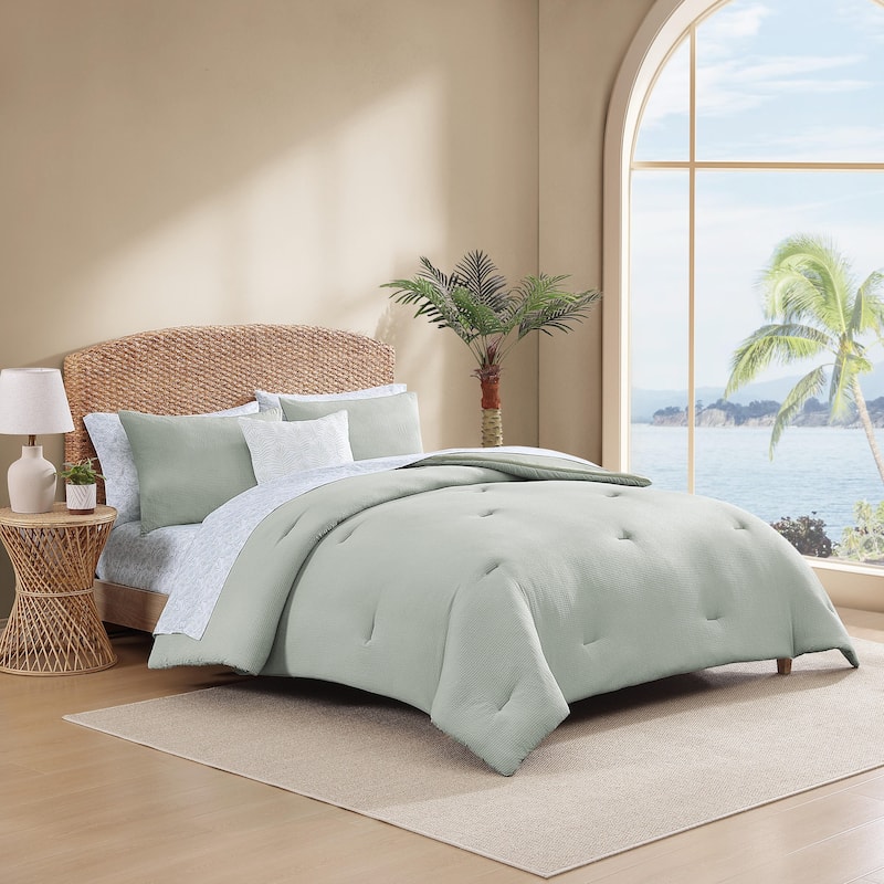 Tommy Bahama Seersucker Solid Reversible 8 Piece Comforter Bonus Set - Green - King