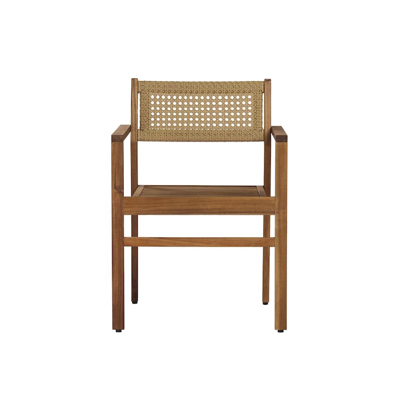 Christopher Knight Home - Modern Outdoor & Indoor Acacia Wood Dining Chairs Set with Wicker Backrest and Armrests