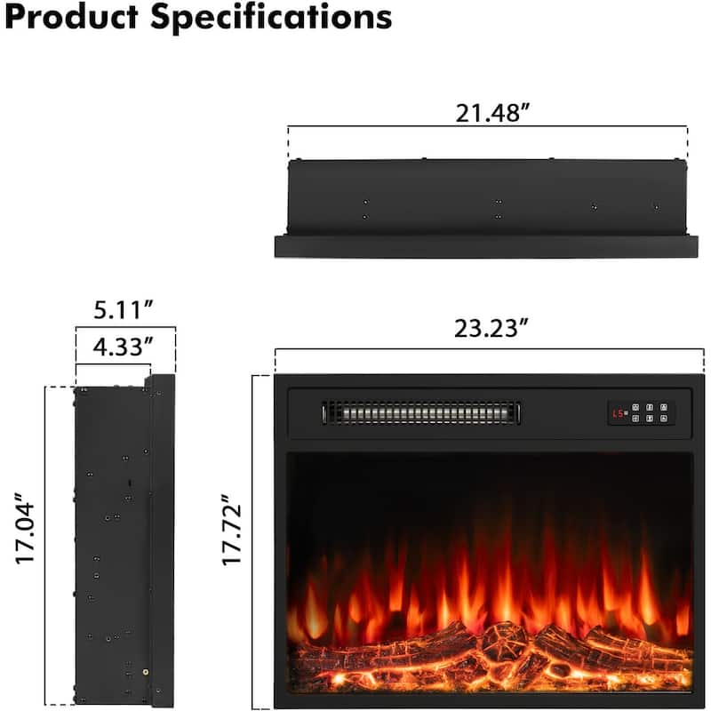 BOSSIN 18/23 inches Electric Fireplace Heater, 750/1500W Electric Fireplace Insert with Overheating Protection