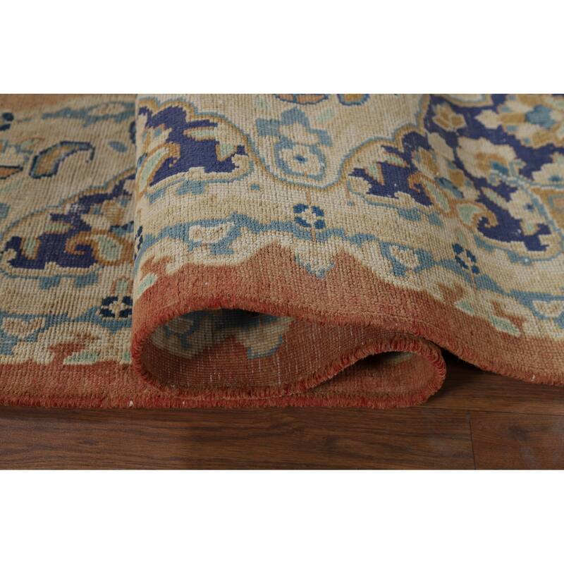 Orange Kerman Vintage Persian Area Rug Hand-Knotted Wool Carpet - 7'0" x 9'10"