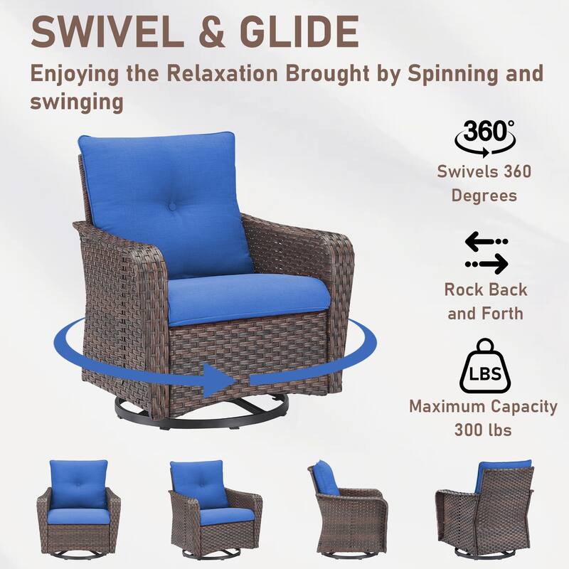 3 Piece Glider Chairs Table for Backyard Brown- Blue - Brown