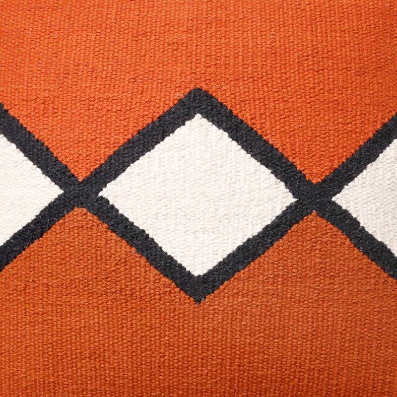 Handwoven Embroidered Diamond Cotton Throw Pillow Cover - 20" - Orange and White