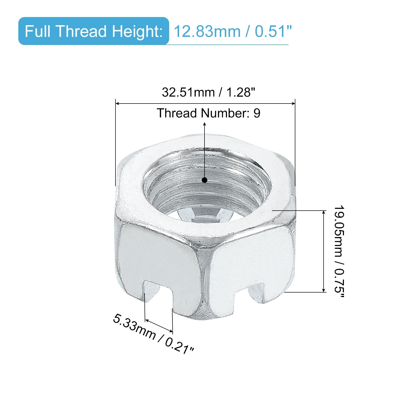 Hexagon Slotted Nut, Grade Zinc-Plated Carbon Steel Hex Nuts Good for Machinery Repairing